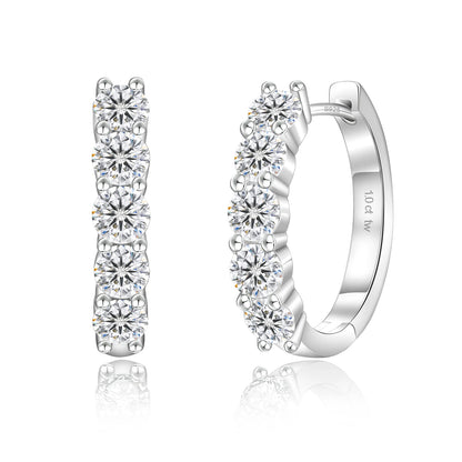 2.0CT D Color VVS1 Brilliant Round Cut Moissanite Lab‑Grown Diamond 925 Sterling Silver Huggie Hoop Earrings for Women & Men