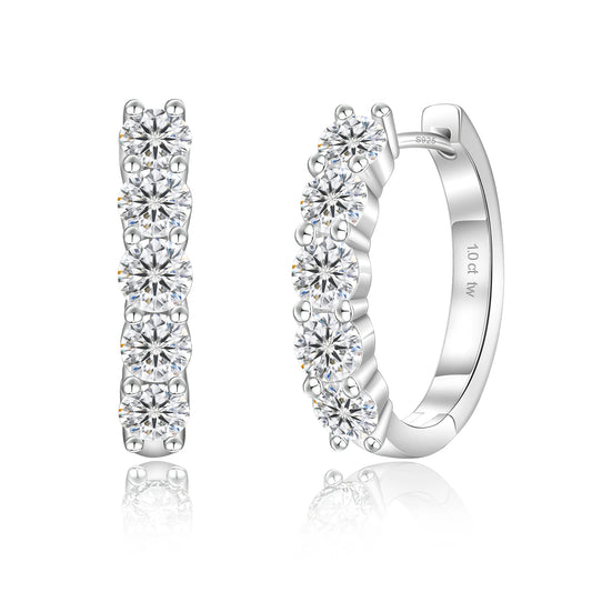 Moissanite Huggie Earrings – 14K White Gold-Plated 925 Sterling Silver D Color VVS1 Lab-Created Diamond Hoop Earrings for Women and Men