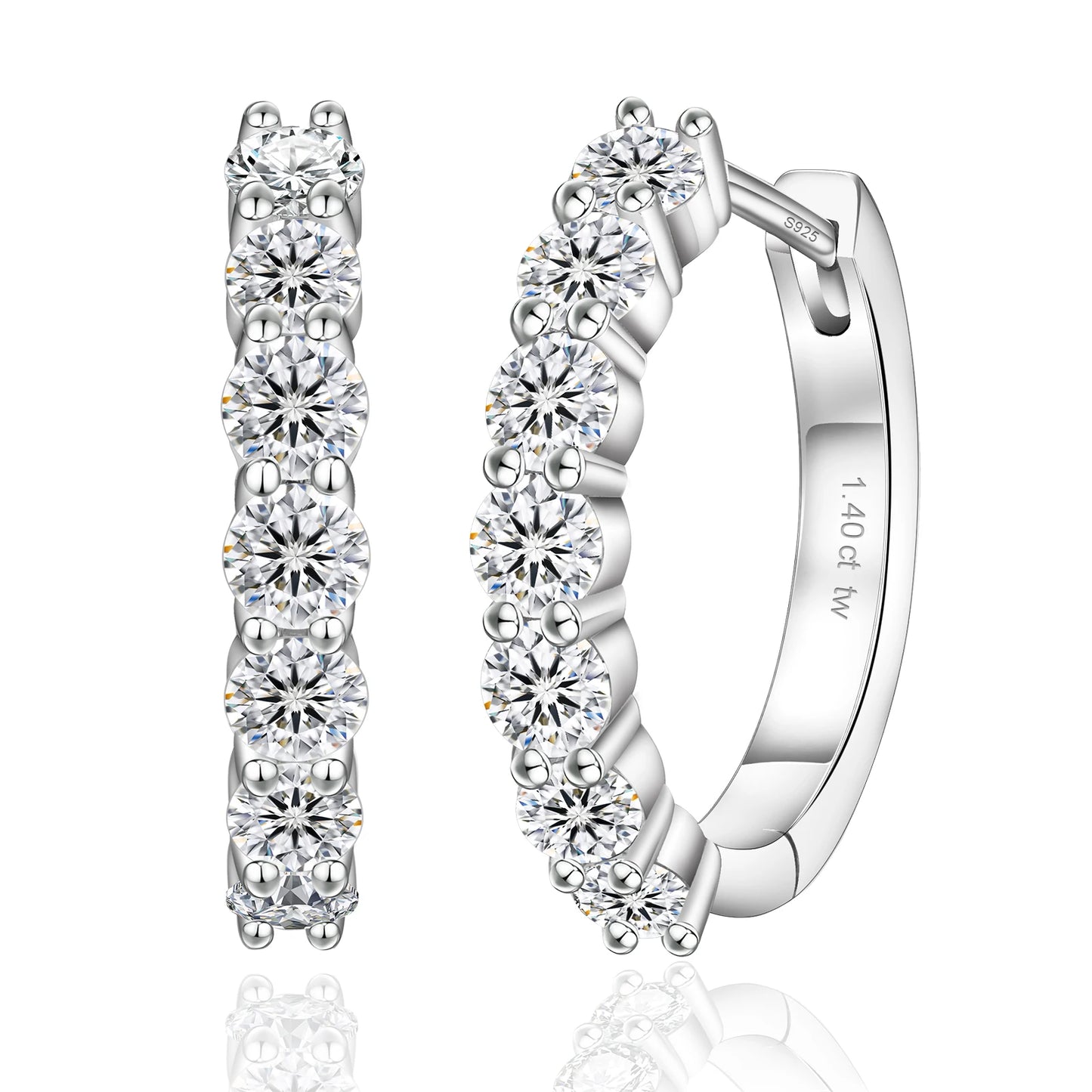 2.0CT D Color VVS1 Brilliant Round Cut Moissanite Lab‑Grown Diamond 925 Sterling Silver Huggie Hoop Earrings for Women & Men