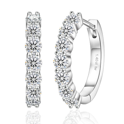 2.0CT D Color VVS1 Brilliant Round Cut Moissanite Lab‑Grown Diamond 925 Sterling Silver Huggie Hoop Earrings for Women & Men