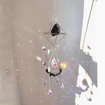 Natural Crystal Handmade Sun Catcher | Moon-Shaped Rainbow Prism Decor