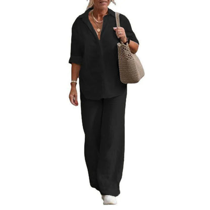 Women Casual Solid Color Pants Wide Leg Set