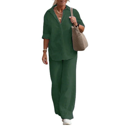 Women Casual Solid Color Pants Wide Leg Set
