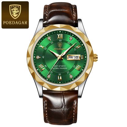 POEDAGAR 615 Waterproof Men's Watch – Luxury Quartz Wristwatch with Date & Week Display