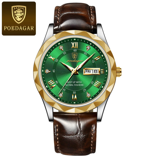 POEDAGAR 615 Waterproof Men's Watch – Luxury Quartz Wristwatch with Date & Week Display