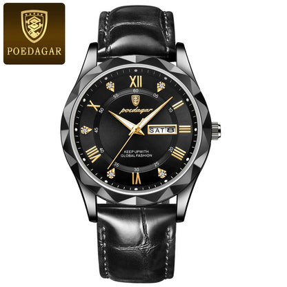POEDAGAR 615 Waterproof Men's Watch – Luxury Quartz Wristwatch with Date & Week Display