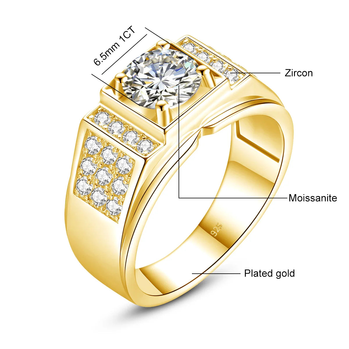 Luxury Men’s 1 Carat Moissanite Ring – Solid 925 Sterling Silver Diamond Engagement Style Fine Jewelry Antonis