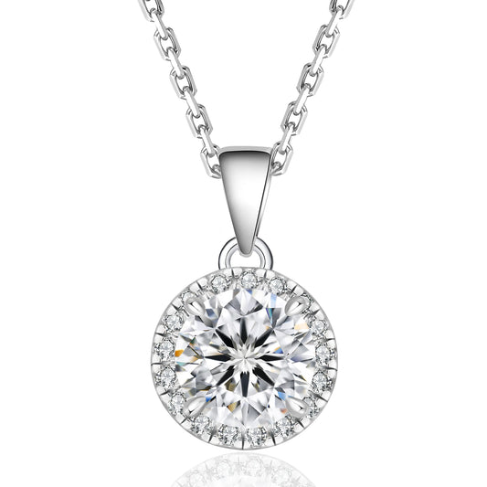 Moissanite Necklace for Women - 925 Sterling Silver Gold-Plated Solitaire Pendant with Lab-Created Diamond