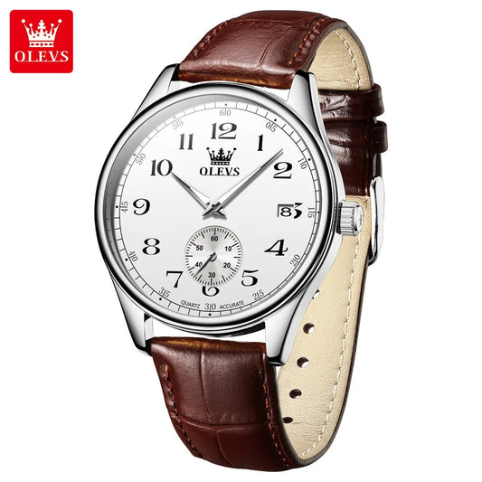 OLEVS 3622 Men's Quartz Watch – Genuine Leather Strap, Luminous Dial, and Date Display Xavier