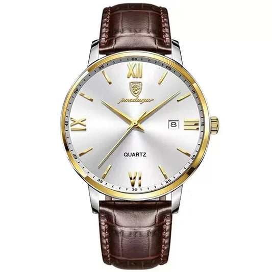 POEDAGAR 826 Leather Quartz Watch – Luxury Waterproof Sports Watch for Men, Business Wristwatch with Date Display Samuel
