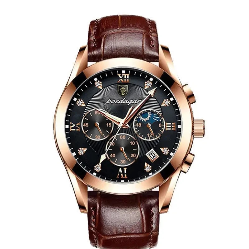 POEDAGAR 820 Men's Sport Watch – Genuine Leather Quartz Wristwatch, Waterproof, Luminous, and Stylish Relojes Para Hombre Olivier