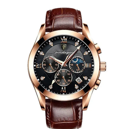 POEDAGAR 820 Men's Sport Watch – Genuine Leather Quartz Wristwatch, Waterproof, Luminous, and Stylish Relojes Para Hombre Olivier