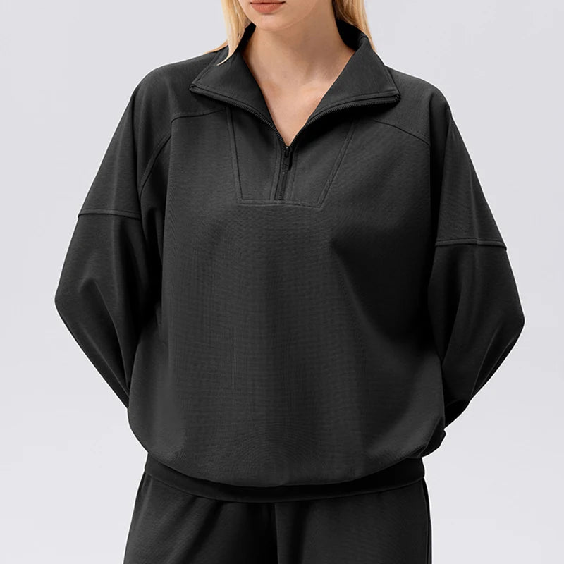 Fall Women's Oversized Sweatshirts – Casual Loose Half-Zip Fleece Pullover, Stand Neck Quarter-Zip Hoodie for Running & Workouts