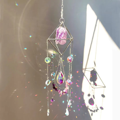 Natural Crystal Handmade Sun Catcher | Moon-Shaped Rainbow Prism Decor