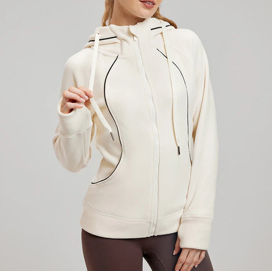 Women's Fleece Thickened Hoodie Jacket – Full Zip Winter Workout Top with Zipper Pocket, Warm Yoga Sweatshirt for Women