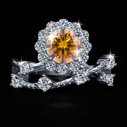 1 Carat Moissanite Ring for Women – S925 Silver Flower Vine Design Band