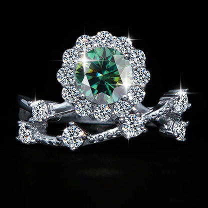 1 Carat Moissanite Ring for Women – S925 Silver Flower Vine Design Band