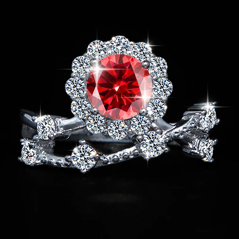 1 Carat Moissanite Ring for Women – S925 Silver Flower Vine Design Band