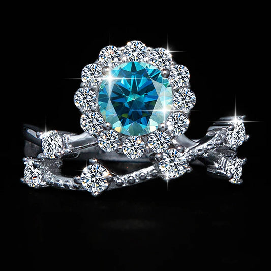 1 Carat Moissanite Ring for Women – S925 Silver Flower Vine Design Band
