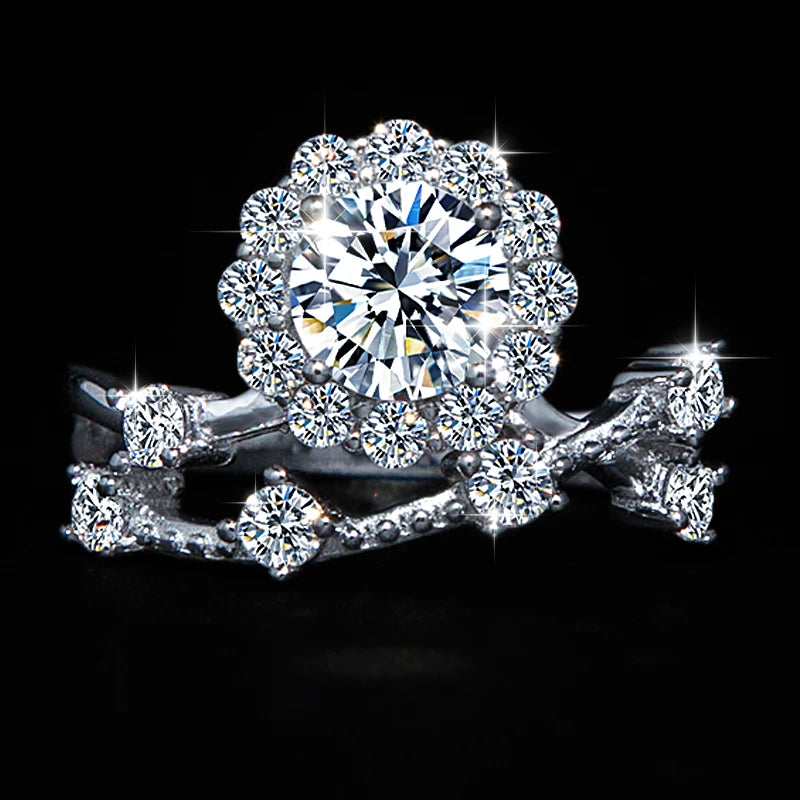 1 Carat Moissanite Ring for Women – S925 Silver Flower Vine Design Band