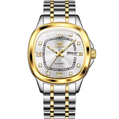 OLEVS 9810 Men's Automatic Mechanical Watch - Waterproof Stainless Steel Square Dial with Luminous Display & Calendar