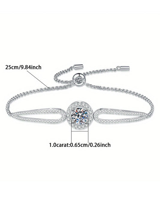 Exquisite 1ct Round Moissanite Bracelet – Claw-Setting 925 Sterling Silver Chain Jewelry for Women Erich