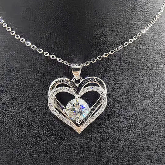 925 Sterling Silver 1 Carat Moissanite Double Love Pendant Necklace – Unique Fashion Jewelry, Perfect Holiday Gift for Girlfriend, Wife, or Mother Simone