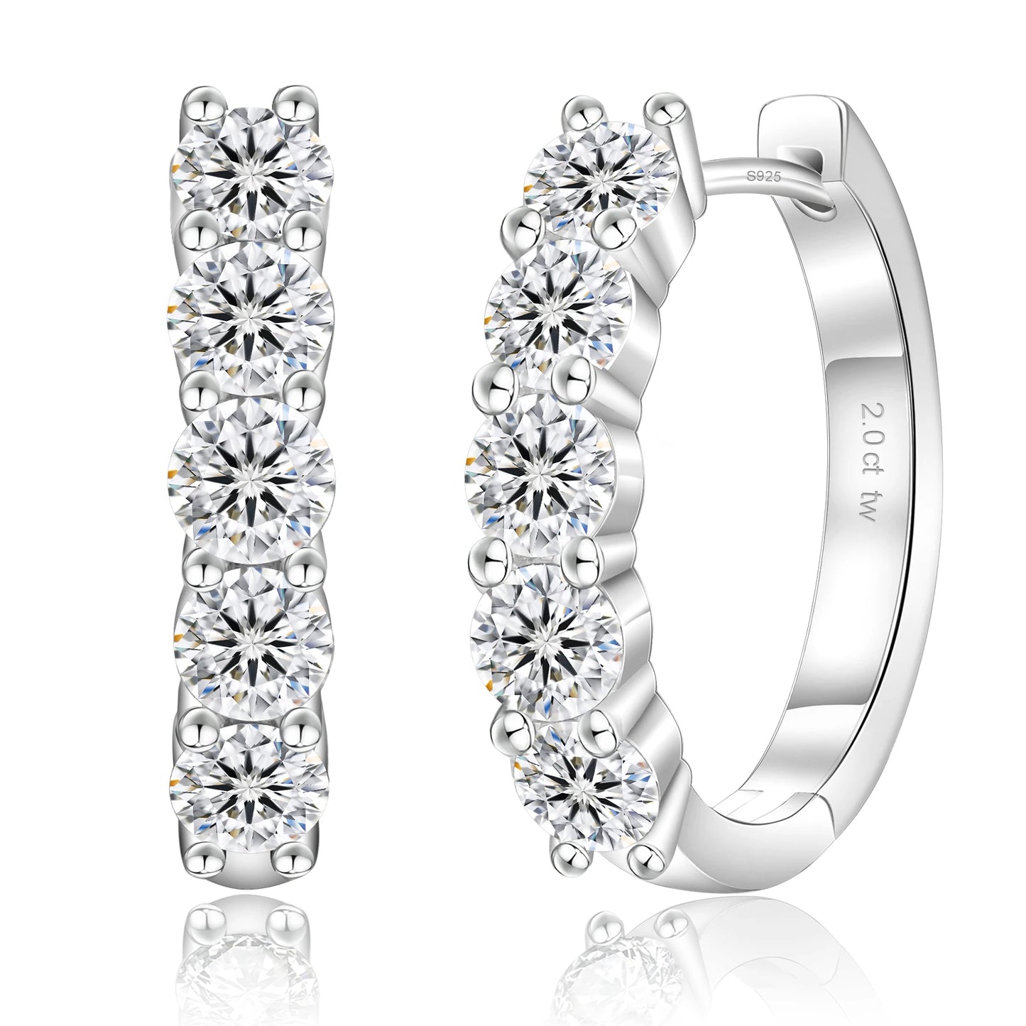 2.0CT D Color VVS1 Brilliant Round Cut Moissanite Lab‑Grown Diamond 925 Sterling Silver Huggie Hoop Earrings for Women & Men