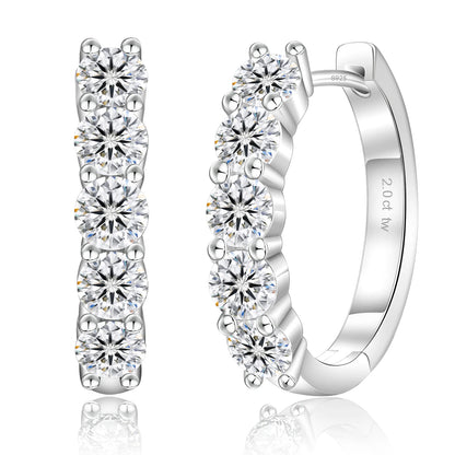 2.0CT D Color VVS1 Brilliant Round Cut Moissanite Lab‑Grown Diamond 925 Sterling Silver Huggie Hoop Earrings for Women & Men
