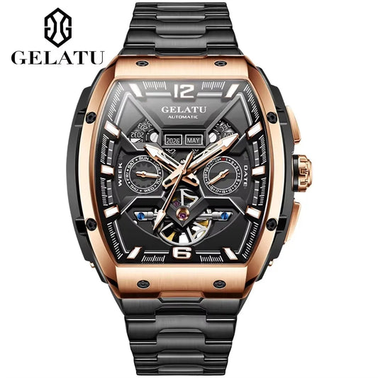 Gelatu 6013 Luxury Men's Skeleton Watch – Stainless Steel Automatic Mechanical Wristwatch