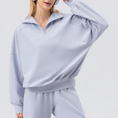 Fall Women's Oversized Sweatshirts – Casual Loose Half-Zip Fleece Pullover, Stand Neck Quarter-Zip Hoodie for Running & Workouts