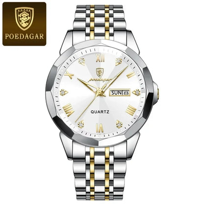POEDAGAR 810 Men's Luxury Business Watch – Stainless Steel Waterproof Quartz Watch with Luminous Hands, Date Display, and Blue Dial Gerard