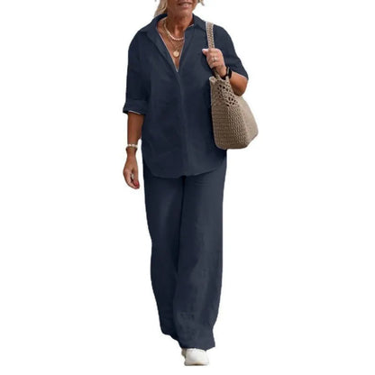 Women Casual Solid Color Pants Wide Leg Set