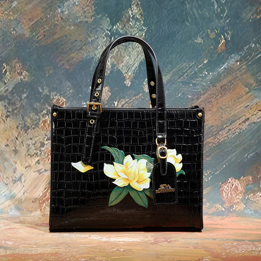 Women's Square Tote Handbag with Fashionable Floral Print, Adjustable Handle, and Zipper Closure Caterina
