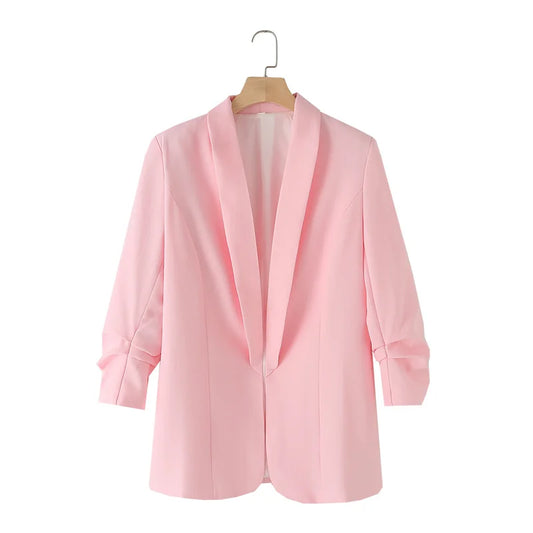 Women's Casual Loose One Button Cuff Pleated Suit Jacket Lucinda