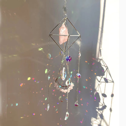 Natural Crystal Handmade Sun Catcher | Moon-Shaped Rainbow Prism Decor