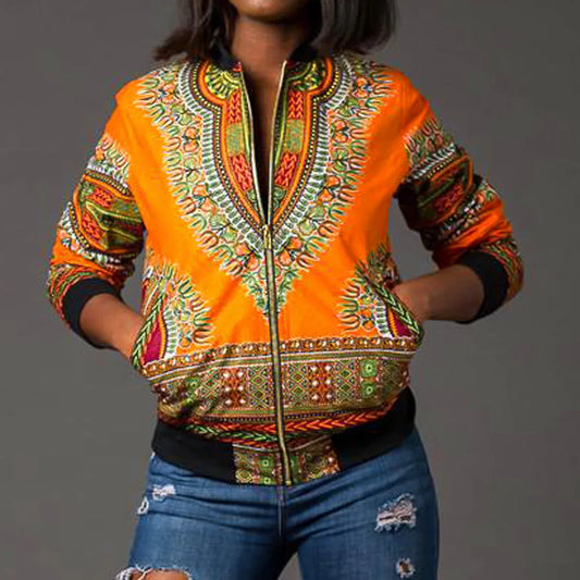 Women's African Dashiki Print Ethnic Jacket - Stand Collar, Stylish Traditional Clothing Rosamond