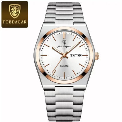 POEDAGAR 930 Ultra-Thin Quartz Watch for Men – Stainless Steel Bracelet, Waterproof, Luminous Men's Wristwatch