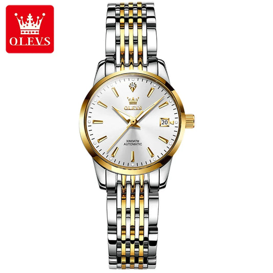 Olevs 6635 Automatic Luxury Watch - Women's Stainless Steel Strap, Classic Fashion Design, Mechanical Movement with Calendar & Date
