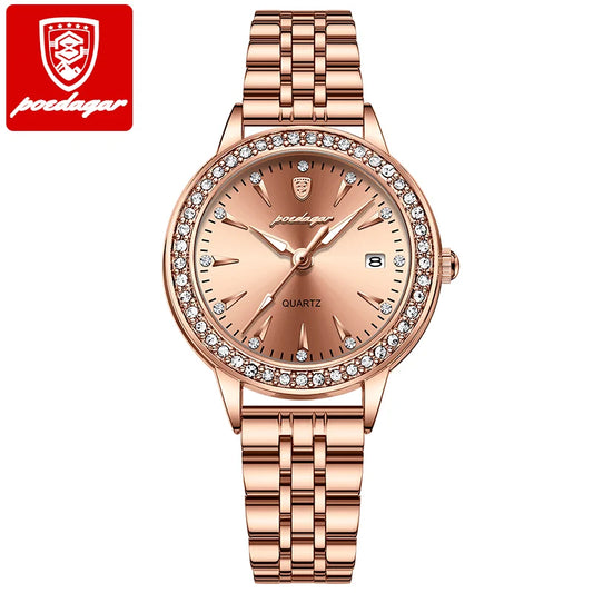 POEDAGAR Women's Rose Gold Luxury Watch – Diamond-Accented Ladies Waterproof Stainless Steel Quartz Wristwatch with Date Display Jocelyn
