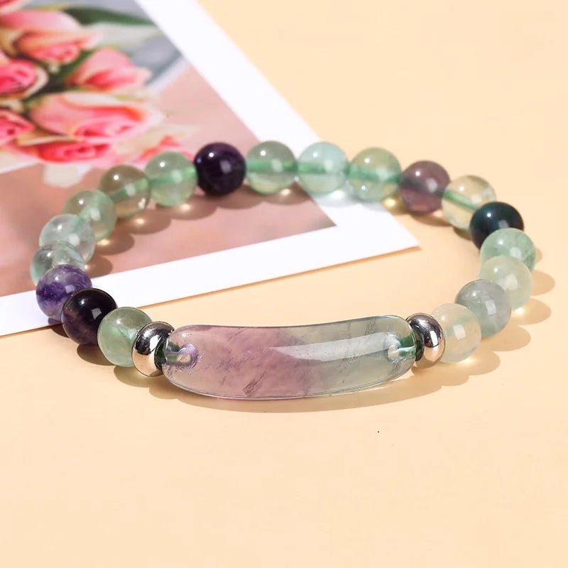 8mm Pink Crystal Bead Bracelet – Natural Stone Stretch Bracelet with Stainless Steel Accessories