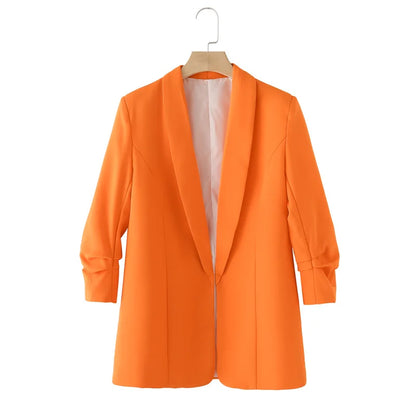 Women's Casual Loose One Button Cuff Pleated Suit Jacket Lucinda