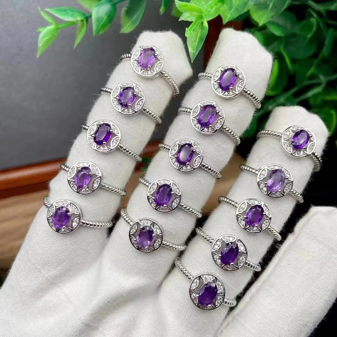 White Copper Silver-Plated Gemstone Rings – Resizable Amethyst Crystal Finger Rings | Perfect Gift for All Occasions
