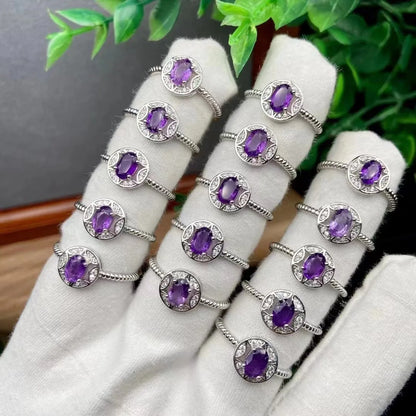 White Copper Silver-Plated Gemstone Rings – Resizable Amethyst Crystal Finger Rings | Perfect Gift for All Occasions