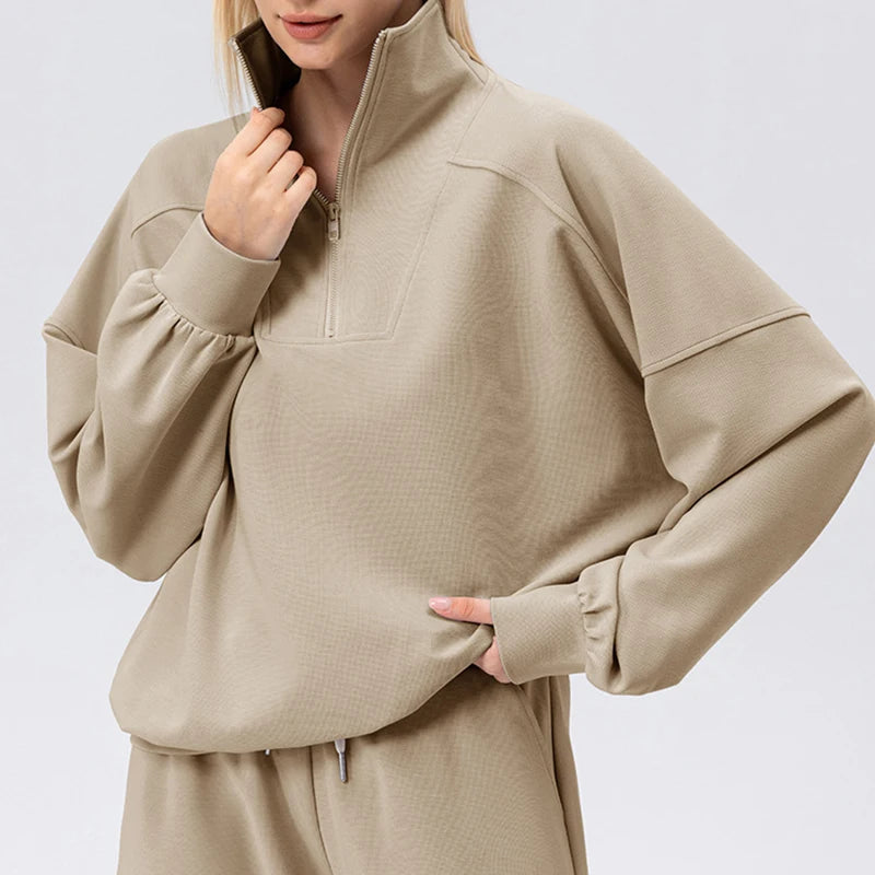 Fall Women's Oversized Sweatshirts – Casual Loose Half-Zip Fleece Pullover, Stand Neck Quarter-Zip Hoodie for Running & Workouts