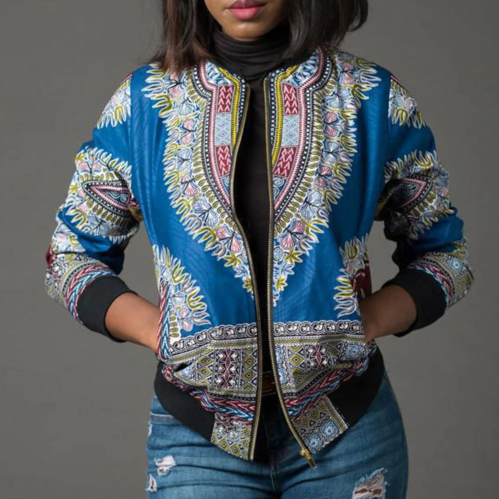 Women's African Dashiki Print Ethnic Jacket - Stand Collar, Stylish Traditional Clothing Rosamond