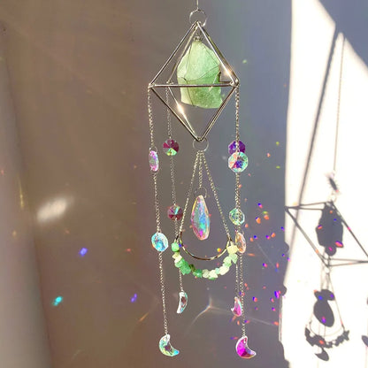 Natural Crystal Handmade Sun Catcher | Moon-Shaped Rainbow Prism Decor