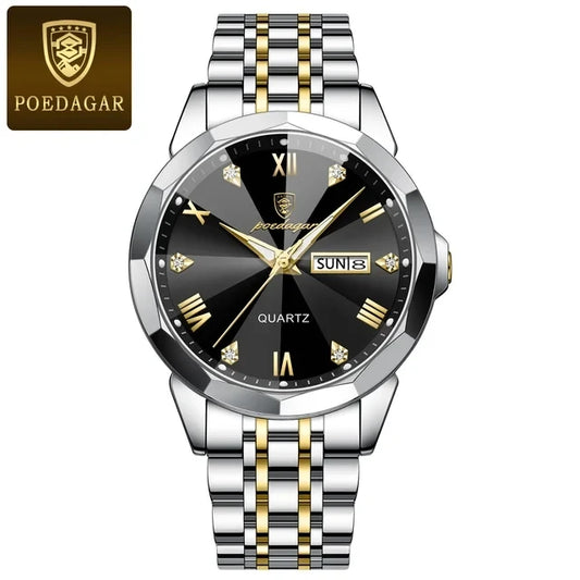 POEDAGAR 810 Men's Luxury Business Watch – Stainless Steel Waterproof Quartz Watch with Luminous Hands, Date Display, and Blue Dial Gerard