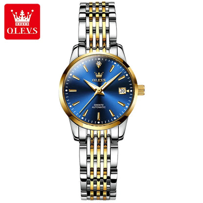 Olevs 6635 Automatic Luxury Watch - Women's Stainless Steel Strap, Classic Fashion Design, Mechanical Movement with Calendar & Date