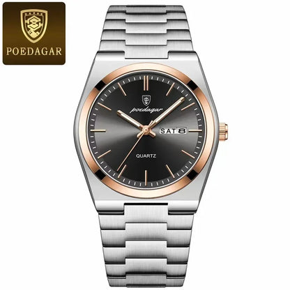 POEDAGAR 930 Ultra-Thin Quartz Watch for Men – Stainless Steel Bracelet, Waterproof, Luminous Men's Wristwatch
